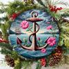 Nautical Anchor Sailboat Floral Metal Wall Art 8 Inch Round Iron Decor For Home Kitchen Cafe Hanging