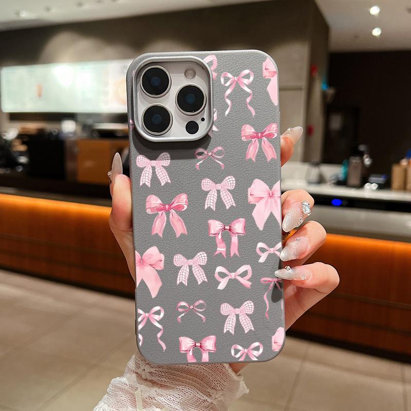 Husă de Lux cu Model Fundă Roz Pentru iPhone 16 15 14 Pro Max 15 16 Plus 13 12 Pro Max 11 Husă Moale pentru Telefon cu Textură de Piele Rezistentă la Șocuri