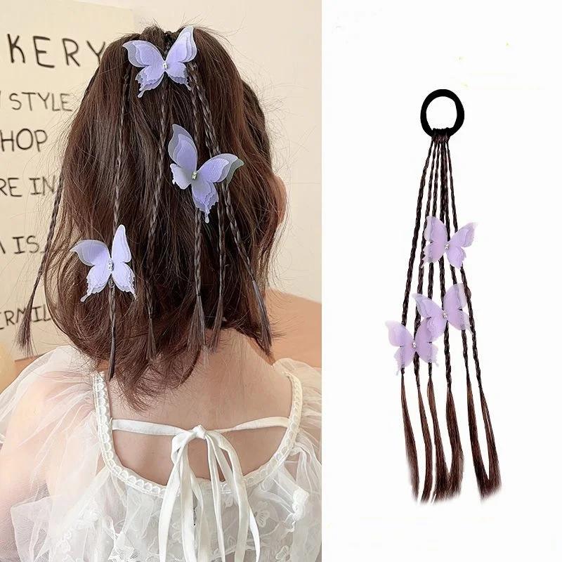 Sweet Wig Pigtail for Kids Girl Chic Butterfly Bow Rabbit Ear Children Wig Braid Hair Band Hair Accessories Headwear Ornament