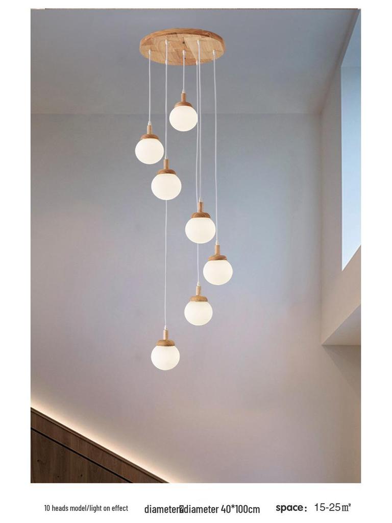 Nordic Solid Wood Spiral Staircase Chandelier for Dining Room and Mezzanine