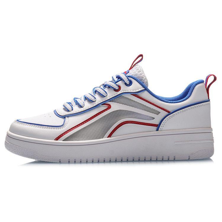 Li Ning Synthetic Leather Cushioning Lightweight Low top Skateboard Shoes Women's White Red Blue AGCP128-4
