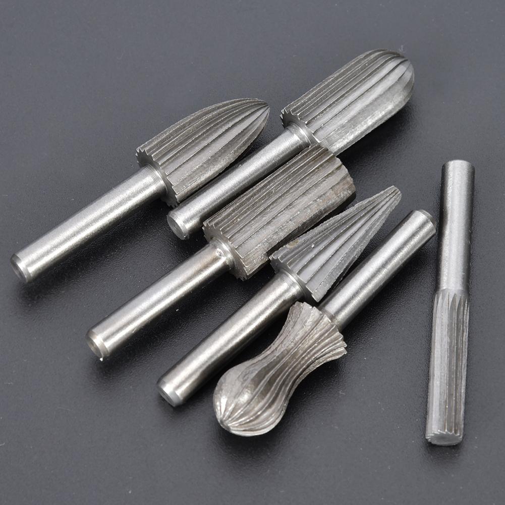 6pcs Rotate Grinding File Bearing Steel Rotating Drilling File Bits Engraving KnifeGray