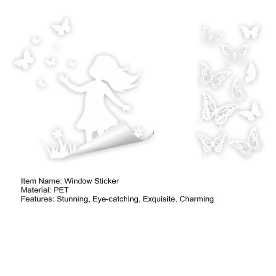 Girl Boy Butterflies Window Cling White Static Window Stickers Removable Decals for Home Office Glass Door Window Decoration