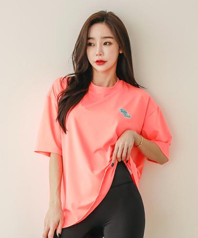 Tyubeuteuli Women'S Basic Loose Fit Short Sleeve Rash Guard B604 Peach