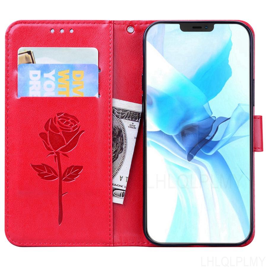 Rose Leather Wallet Flip Case For iPhone XS XR X 11 12 13 Pro Max 15 14 7 8 Plus Mini SE 2020 Cover Funda