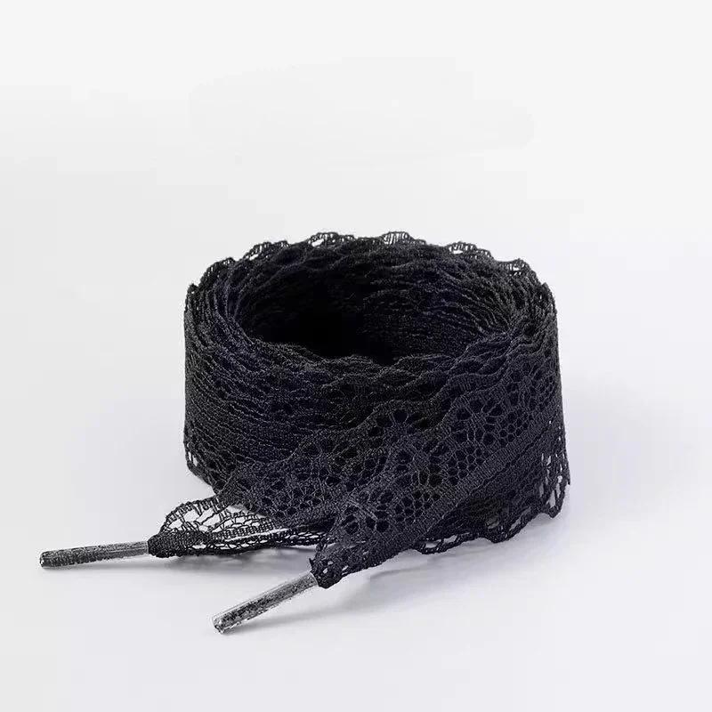 

2026 New White Lace Braided Shoelaces 3CM Width Flat Lace Shoe Laces Fashion Ribbon Shoelace for Sneakers Black White Shoe Strap 120cm чёрный