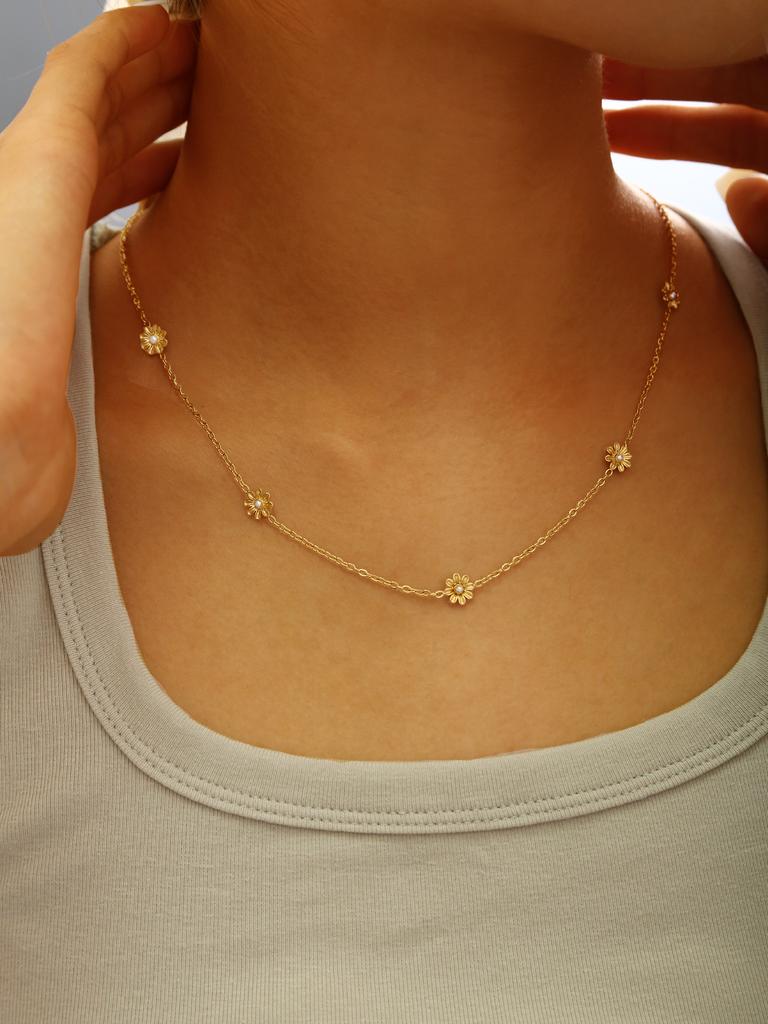 Ins Style Mode Leicht Einfach Luxuriös Elegant Zart Edelstahl 18K Vergoldet Zirkon Gänseblümchen Blume Halskette Damen