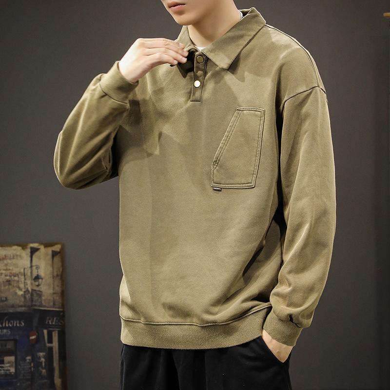 Autumn And Winter Heavy Retro Washed Lapel Polo Sweater Men'S Loose Large Size American Casual Trendy Brand Ralph Law