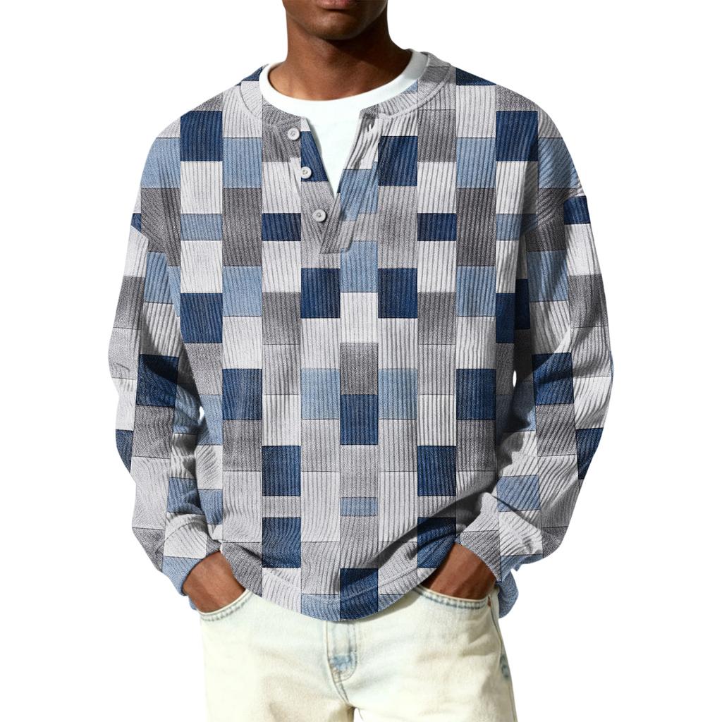 Męski sweter z dzianiny prążkowanej z długim rękawem, z kołnierzykiem zapinanym na guziki