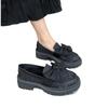 Fashion Women Flat Shoes Bowknot Leather Shoes Ladies 2025 New Spring Thick Heel Loafers Woman Fashion Comfortable Work Shoes Zapatos