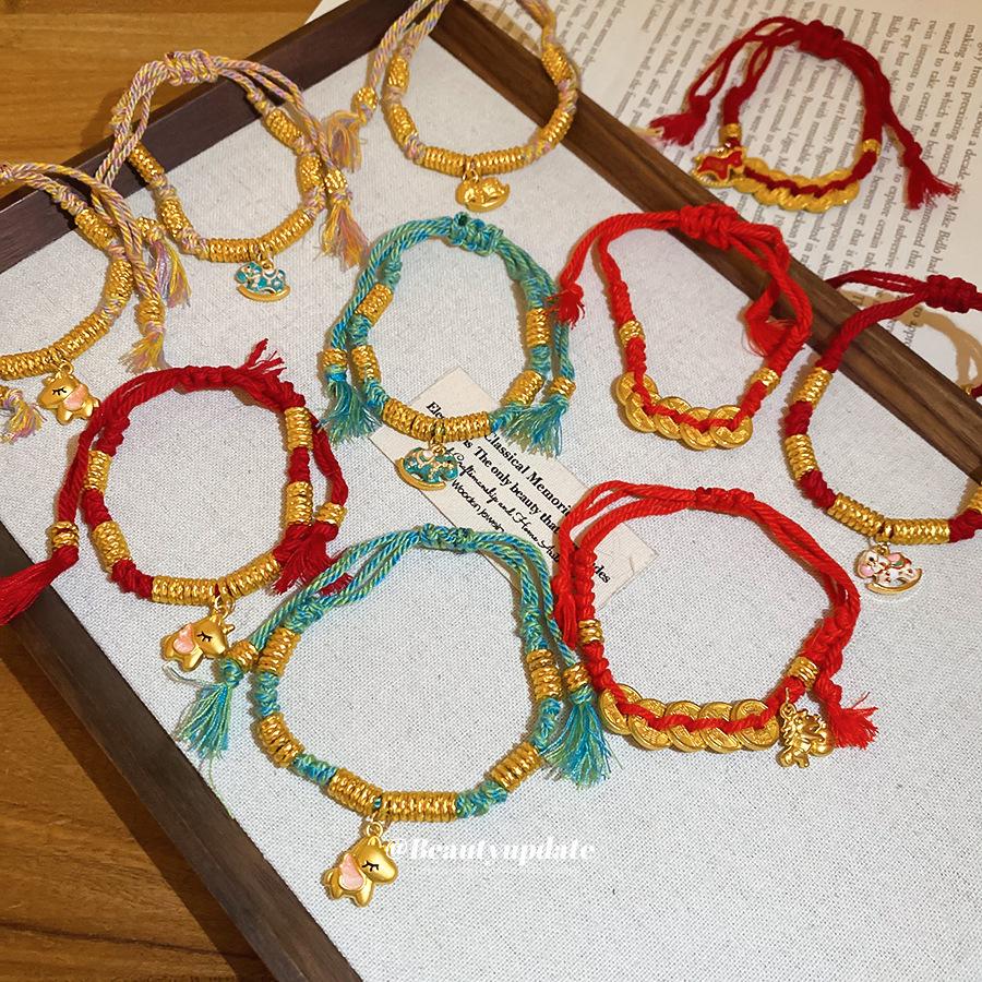 Chinese Style Woven Cotton Rope Geometric Bracelet with Copper Coin Design - Versatile, Fashionable, and High-end Jewelry