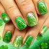 St. Patrick's Day Green Clover Glitter Nail Art Set - 24 Removable Short Square Nails