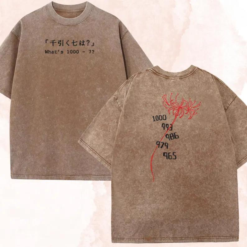 Anime Tokyo Ghoul Kaneki Ken 1000-7 Printed Tee Men Women Cotton Tshirts Vintage Washed T-shirt Harajuku Manga Oversized T Shirt