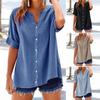 Damen-Shirt mit V-Ausschnitt, kurzen Ärmeln, Knopfleiste, Hemd, Oberteil, einfarbig, lockere Passform, lässige Bluse für den Alltag