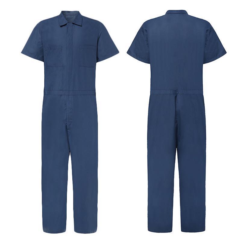 Tuta da Lavoro Estiva da Uomo con Zip - Manica Corta, Colore Unito, Design con Bavero