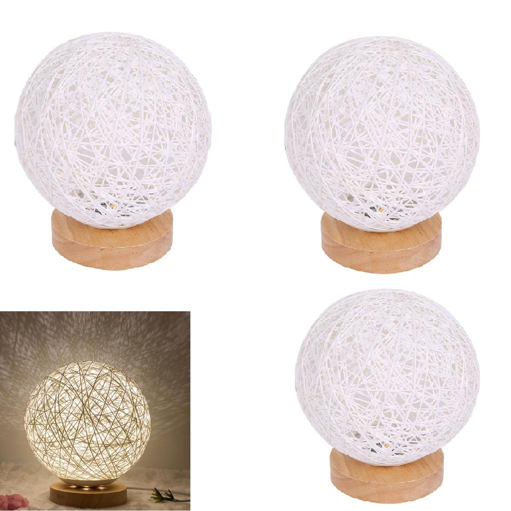 LED Rattan Ball Night Light USB Table Lamp Dimmable Hand-Knit Rattan Ball Lampshade Bedside Lamp Bedroom Decor Moon Night Light