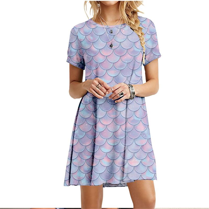 Size S-6XL 3D Fish Scales Print Dresses Summer Beach Dress Women Short Sleeve Dress Casual O-Neck Ladies Plus Size Dress Vestido
