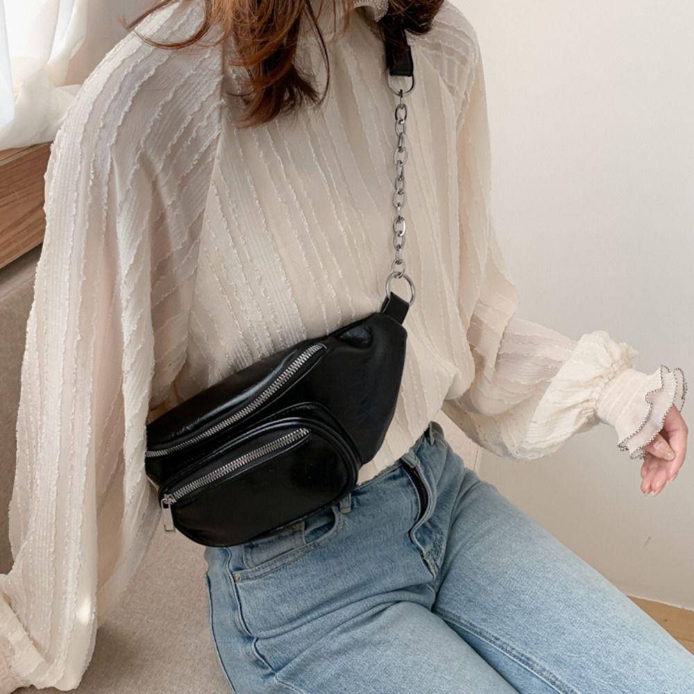 Solid Color PU Chest Bag PU Leather Crossbody Waist Pack Women Chest Crossbody Bag Student