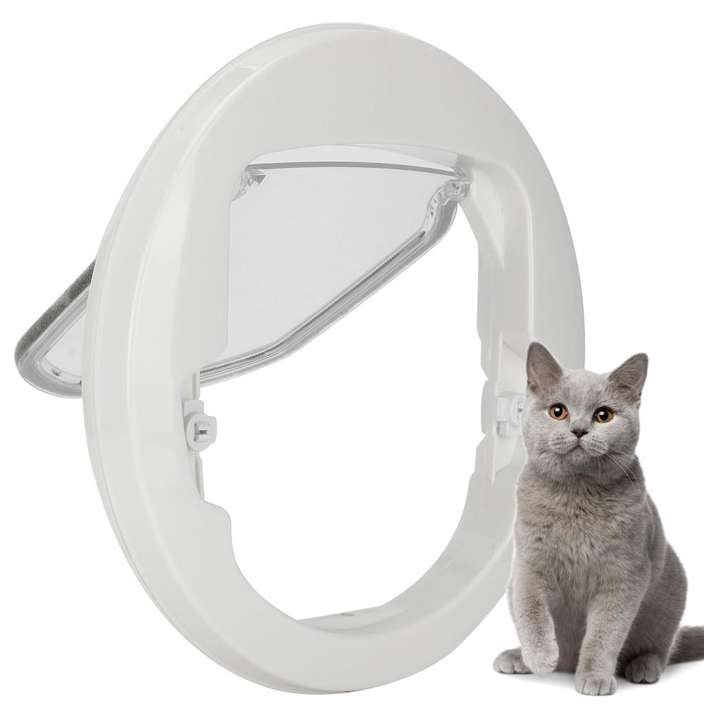 Twoway In Out Pet Dog Cat Flap Magnet Door Round Plastic Doorway Supply White Color