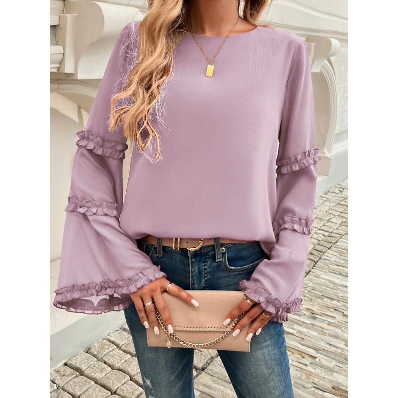 Bluză de toamnă și iarnă pentru femei, nouă, temperament celebritate, largă, evazată, cu mâneci lungi