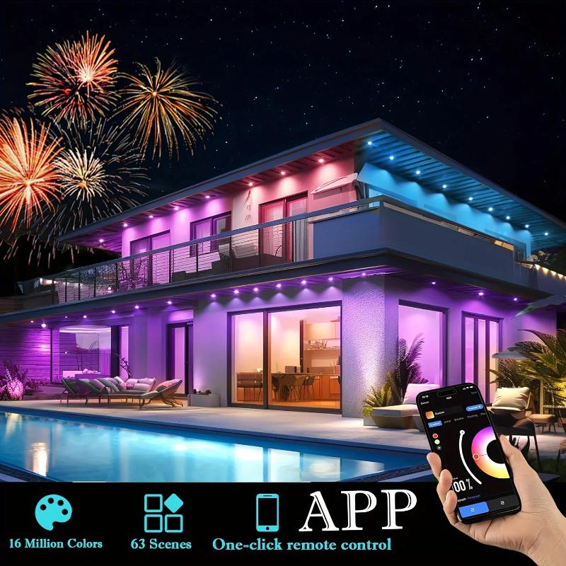 45M Permanent Outdoor Lights RGBIC Eaves LED Lights with Smart App/Remote Control Full House Flashing Lighting Christmas Decor