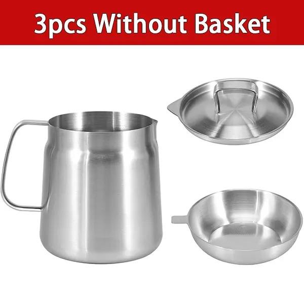 2.0L Stainless Steel Oil Filter Pot Oil Storage Pot Grease Keeper w Lid & frying Basket Oil Filter Vessel Bacon Grease Container