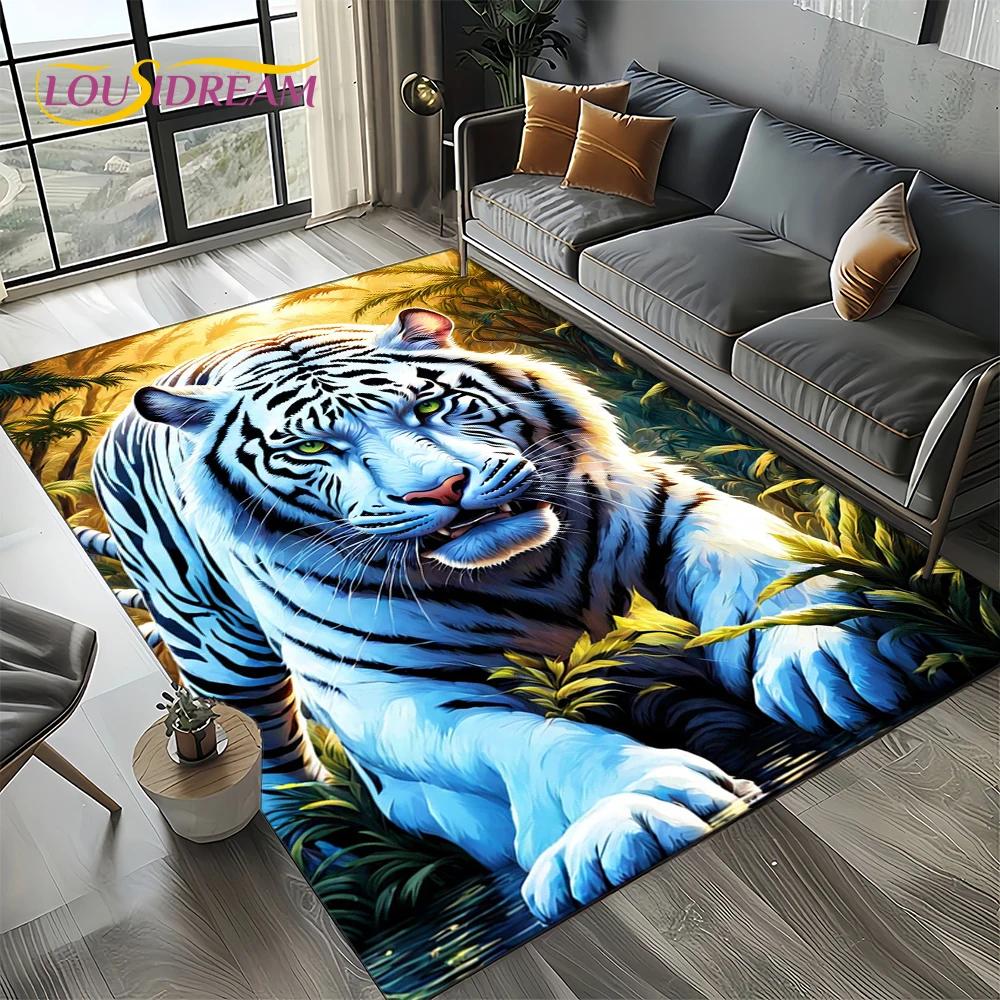 Wilder Tiger Löwe Leopard Biest Tier Wildtier Cartoon Teppich Teppich für Wohnzimmer Schlafzimmer Sofa Dekoration, Rutschfeste Bodenmatte