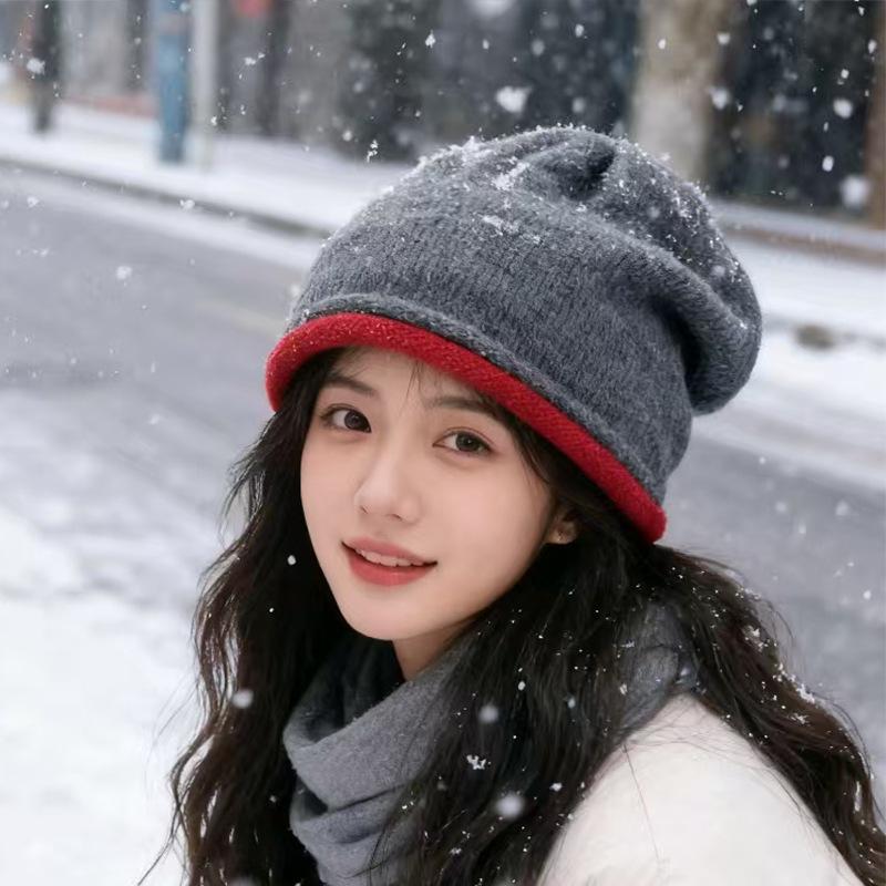 Women's autumn and winter hats, crimped warm knitted hats, ear protectors, cold-proof pullovers, and headcaps for men