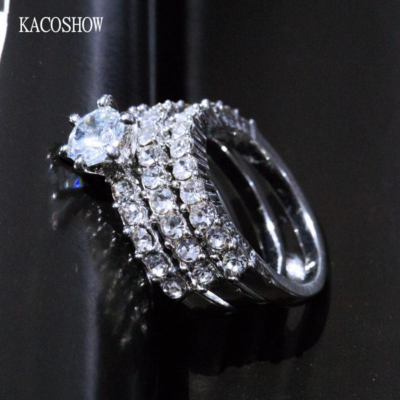 Fashion Luxury 3pcs Silver Color Shiny Zircon Ladies Ring Set Bride Wedding Engagement Jewelry Accessories Gift