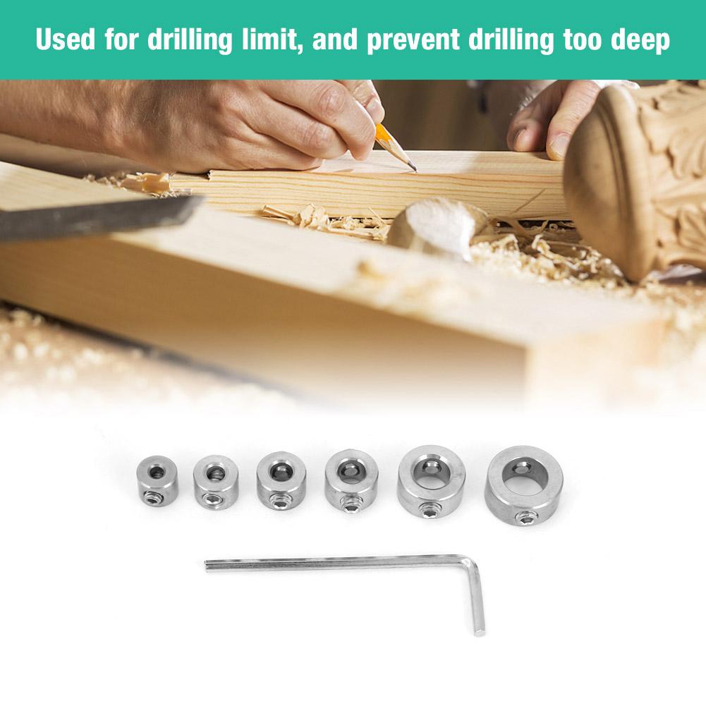 6pcs 310mm Stainless Steel Drill Depth Stop Bit Collar Set Drilling Limit Ring