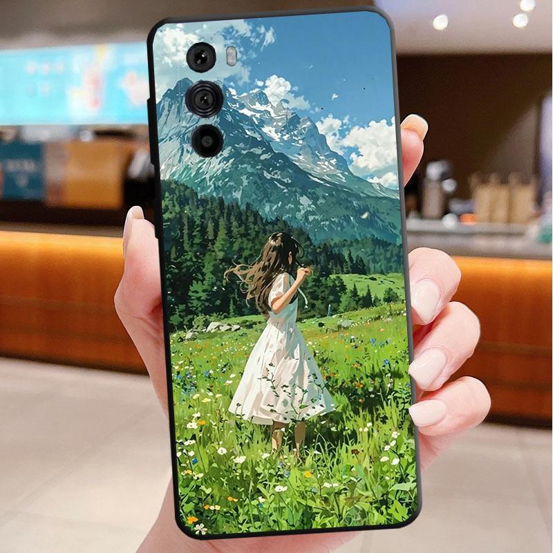 Japan Anime Girl Cat Landscape Phone Case For Motorola Edge 60 50 40 Pro 60 50 40 30 Ultra Neo Fusion Moto G Play G Stylus G