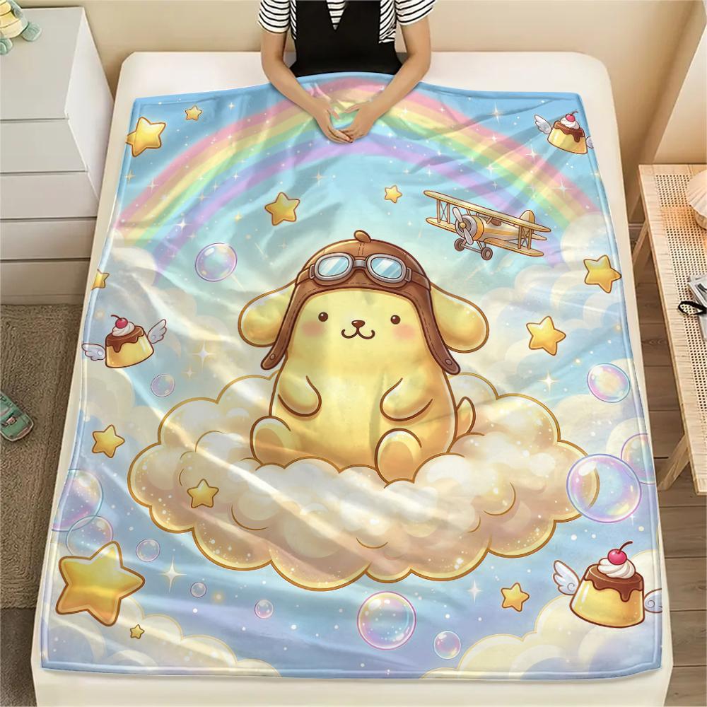 1PC Pompompurin Print Flannel Blanket, High quality All Seasons, Home Decor, Warmth and Comfort, Perfect for Christmas Gifts