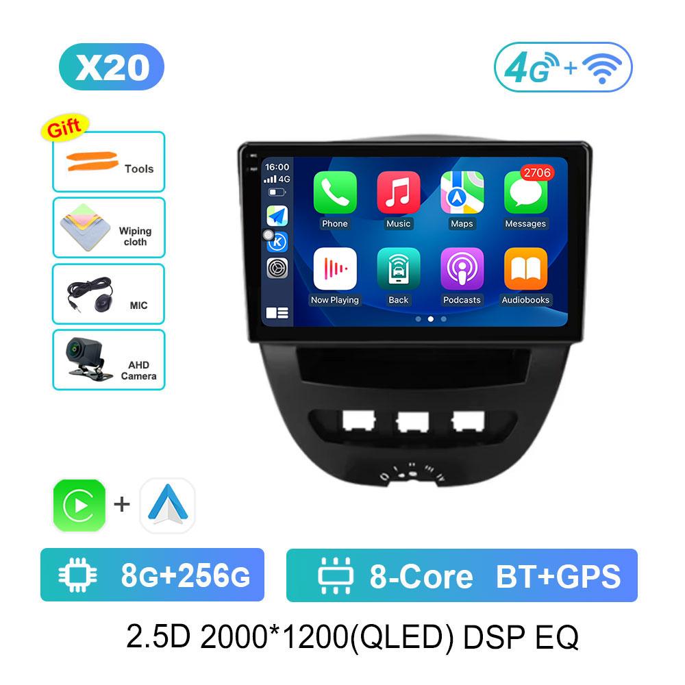 For Peugeot 107 For Toyota Aygo For Citroen C1 2005 - 2014 Android 14 GPS Car Video Multimedia Player BT WiFi HD Touch Screen 4G
