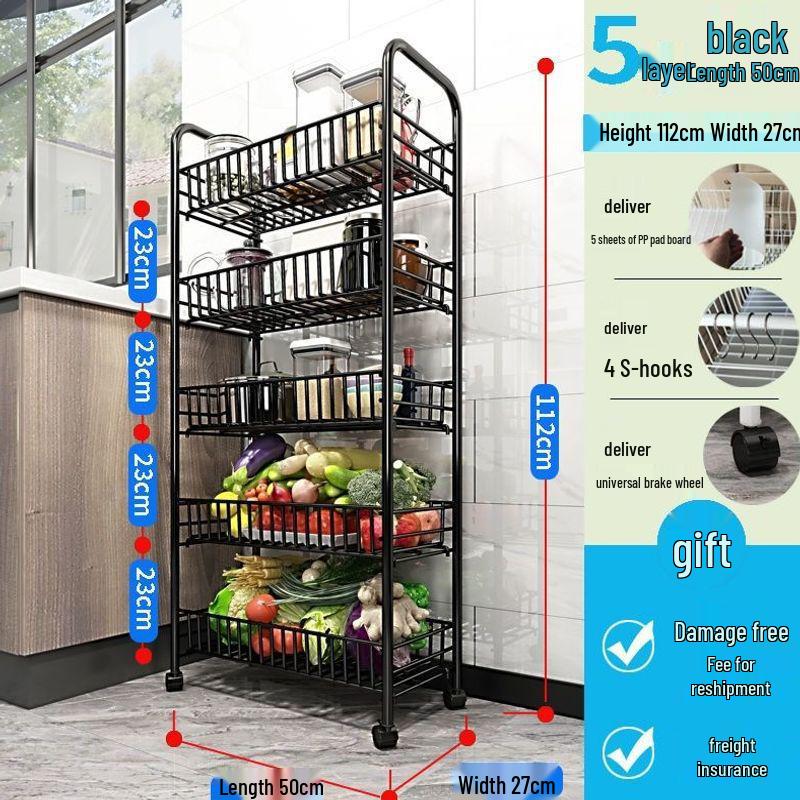 Movable Kitchen Vegetable Storage Rack with Wheels