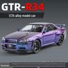 1:24 Alloy GTR R34 Model Car Toy with Sound, Light, Openable Doors, Four-Wheel Steering, and Pull-Back Action