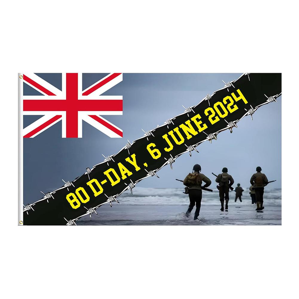 5ftx3ft LD Day 80. Jahrestag Dekorationsflaggen 1944-2024 6. Juni D-Day 80 Jahre Gedenktag Flagge für Heim- und Außendekoration