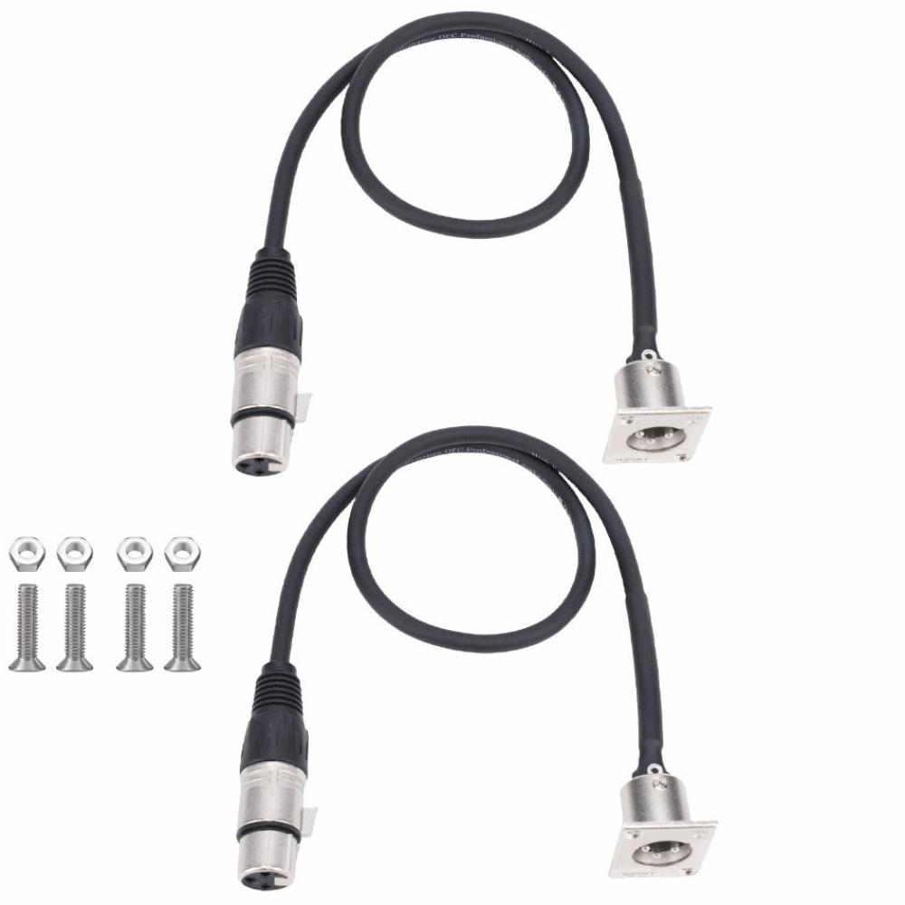 2PCS Professional 3 Pin XLR Pass Through Cables D Type 2FT Male Panel Mount to Female Connector XLR Cable Floor Box