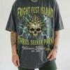 Fright Fest Island Shirt Thrill Seeker Park Vintage Spiky Skull Graphic Tee Retro Volcano Resort Comfort Colors Oversized T-Shirt