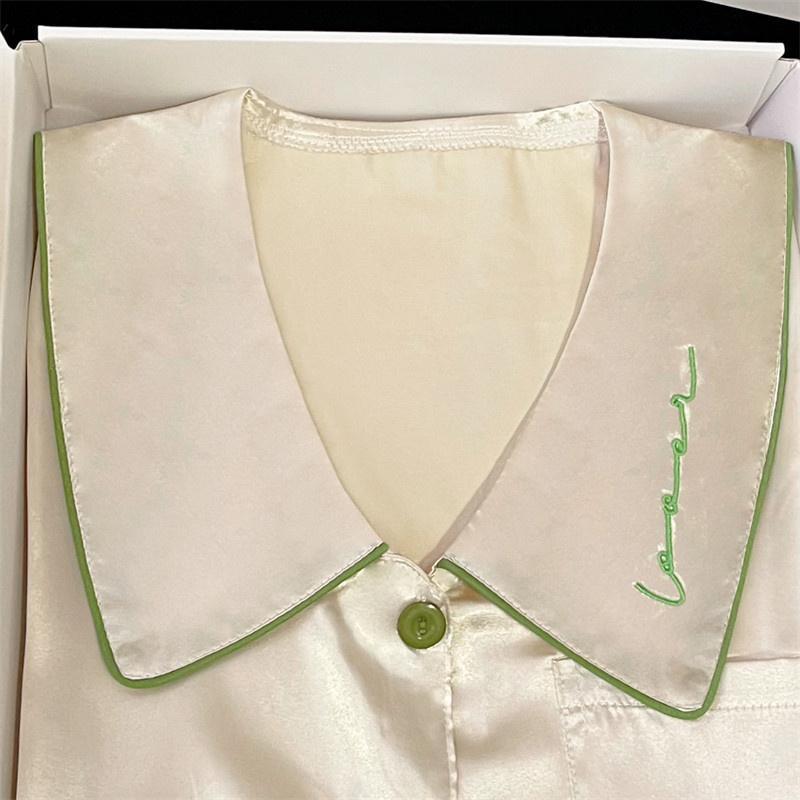 Fresh Classy Solid Embroidery Women's Pajama Set Korean Simple Style Summer Short Housewear  Fashion Casual Home Clothes