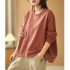 Spring Autumn Women Simple Casual Oversize Streetwear Cotton Sweatshirt Y2K Female O-Neck Long Sleeve Solid Pocket Pullover Tops