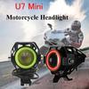 125W LED Auxiliary Motorcycle Headlight Universal 1200LM Angel Eyes U7 Mini Motorcycle Spotlights Bicycle Lamp Accessories