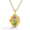 Titanium Steel Photo Locket Pendant Necklace Openable Glazed Flower Choker  Girl