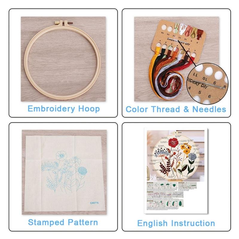 Embroidery Set DIY Craft With Pre Printing Pattern Thread Embroidery Hoop For Beginner Family Crafting Activity