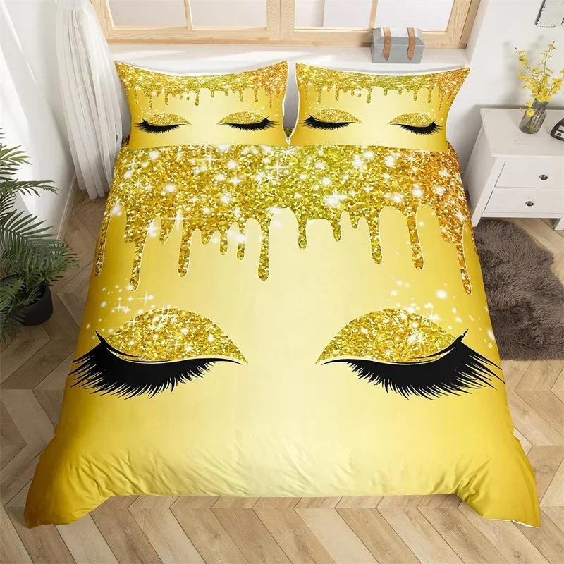 Eyelash Duvet Cover Set Eyes Pattern Design Comforter Cover Microfiber Girly Priness Style Glitter Twin King Queen Bedding Set