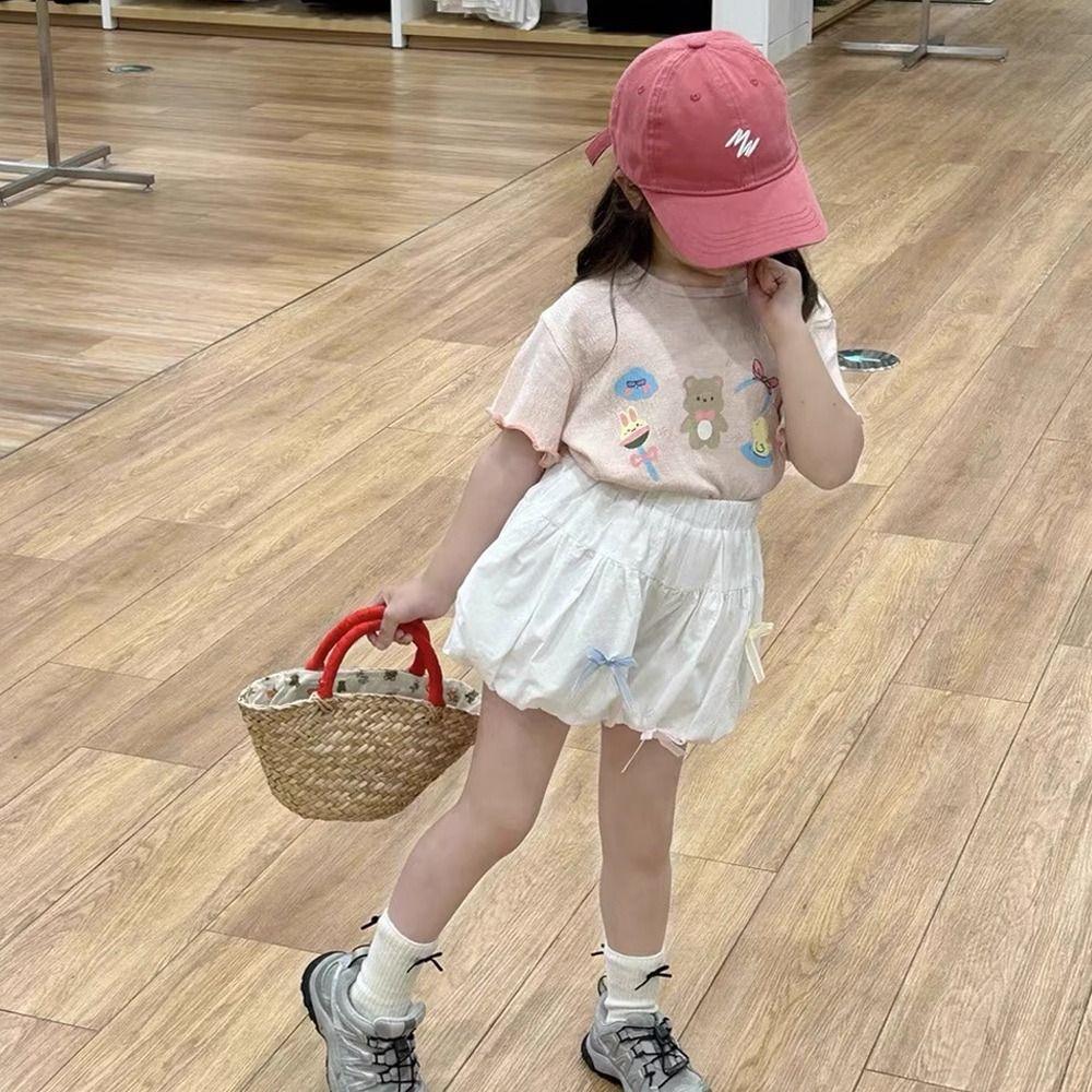 Bow Decorative Baby Girls Shorts Elastic Waist Toddler Shorts Fresh Style Girls Shorts 3-7 Years