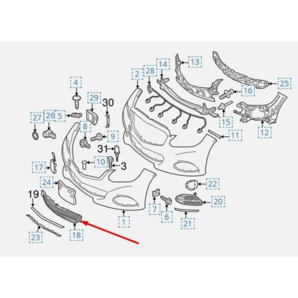 Priekinio buferio ventiliacijos grotelės apatinės A2128850522 Mercedes Benz E-Class W212 2014-2016