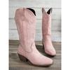 2025 Fashion Fall/Winter New Mid-Heeled Women's Boots Round Toe Plus Size Embroidered Western Women's Boots