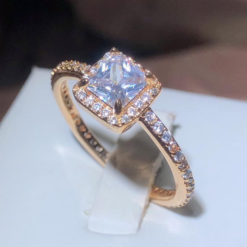 

New Fashion Rose Gold Square Zirconia Ring Female 925 Stamp Full Of Diamonds Wedding Proposal Jewelry Gift Wholesale 6