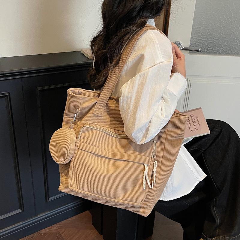 Women's Large Corduroy Tote - Summer 2026 Casual Bucket Shoulder Bag