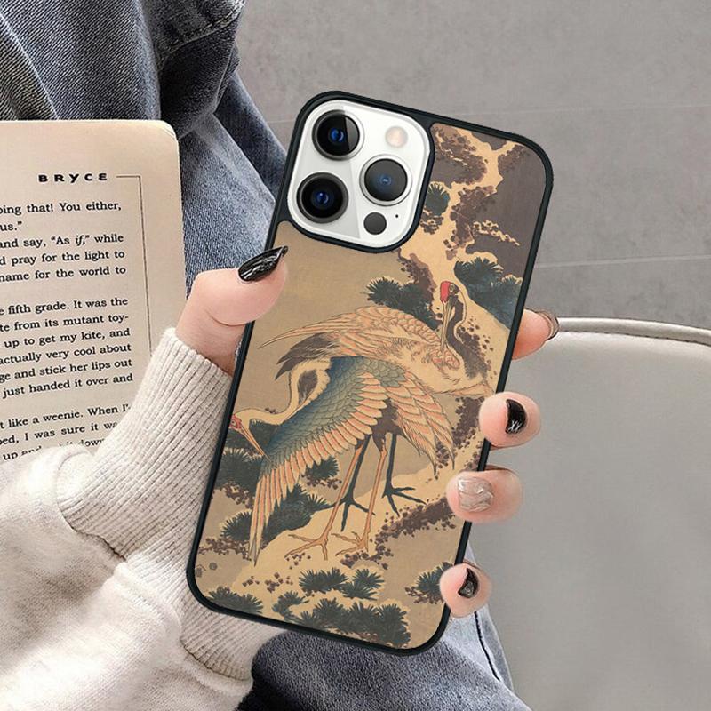 Japanese Cranes Art Phone Case for iPhone 17 Air 16 16e 15 Plus for Apple 13 11 12 14 Pro Max Cover coque Shell